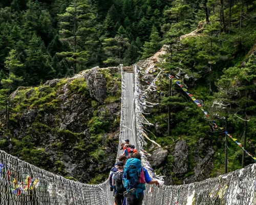 Trekking Through Suspension Bridge In Sagarmatha National Park