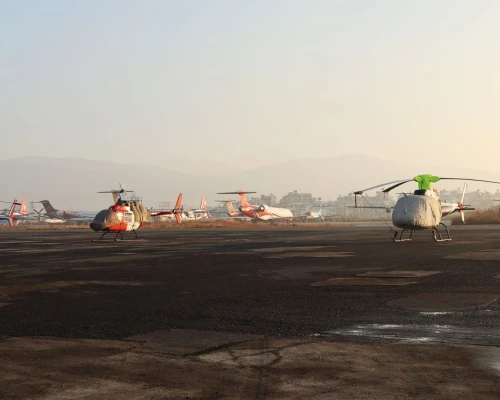 Tribhuvan International Airport With Helicopters
